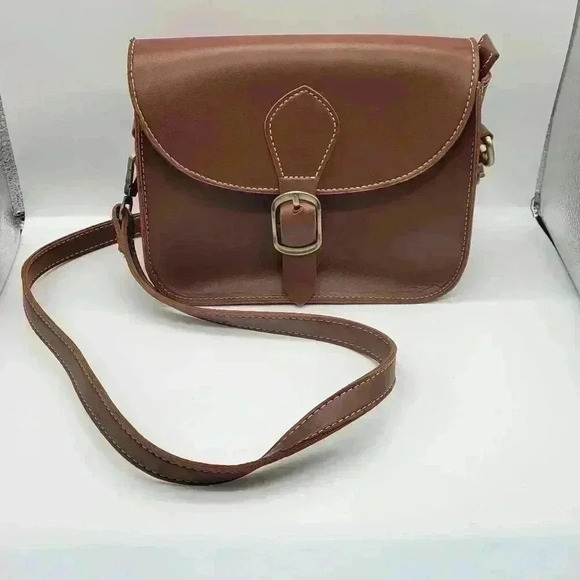 Retro Saddle Bag-Brown Cross Back Faux Leather Side Back Handmade - Picture 1 of 13